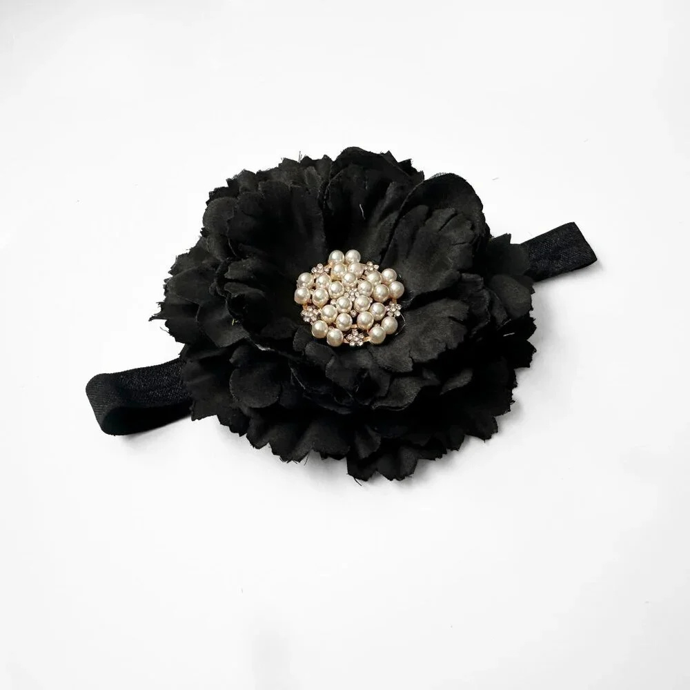 NWT Pretty Vintage Inspired Girls Headband Hair Floral Beaded Midnight Black OS